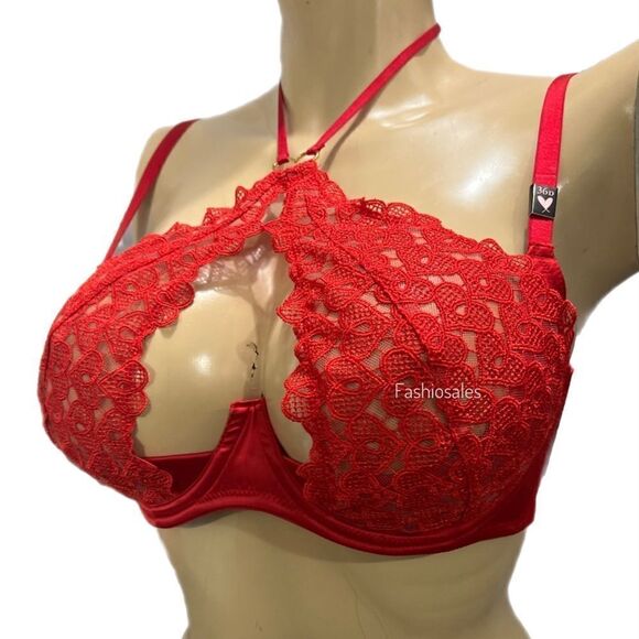 Victorias Secret Dream Angels Sweetheart Lace Ouvert cup Halter bra & panty Set - Picture 5 of 15